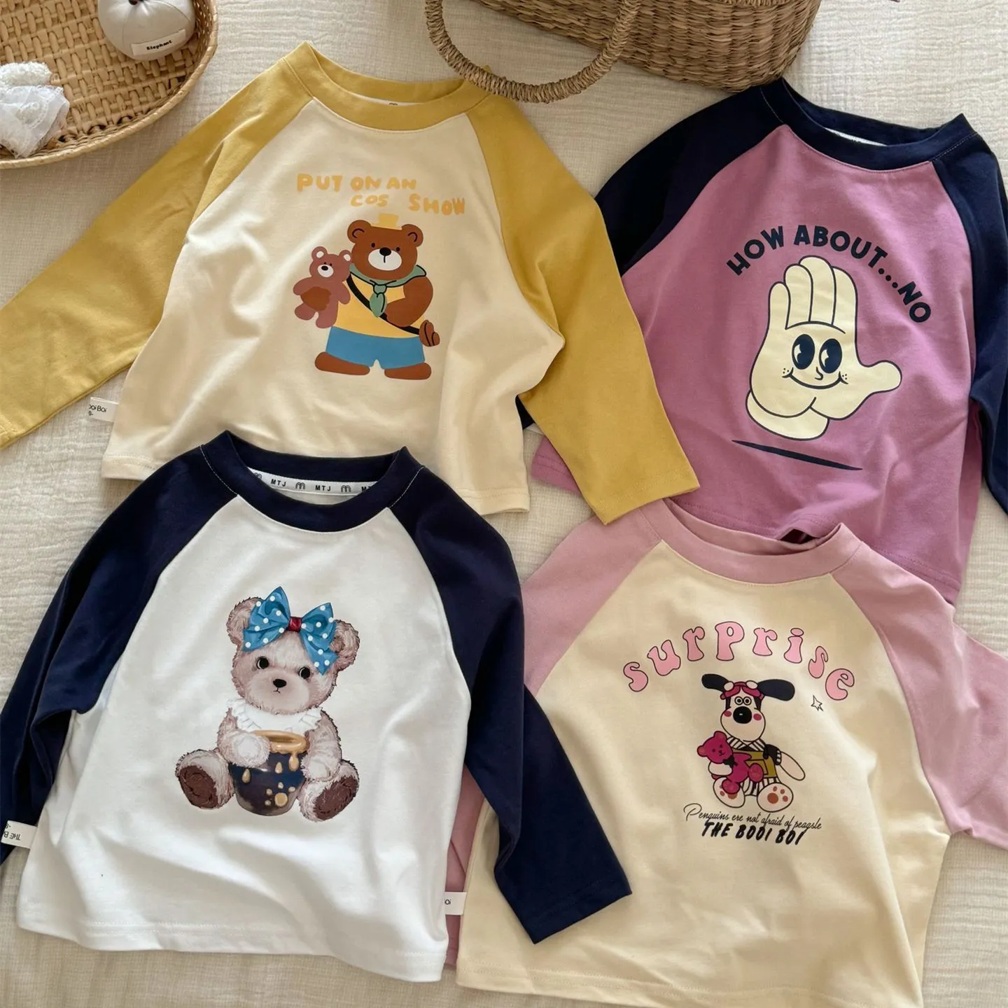 【90-140cm】かわいい 超人気商品 おしゃれ 切り替え 着やすい 長袖 Tシャツ