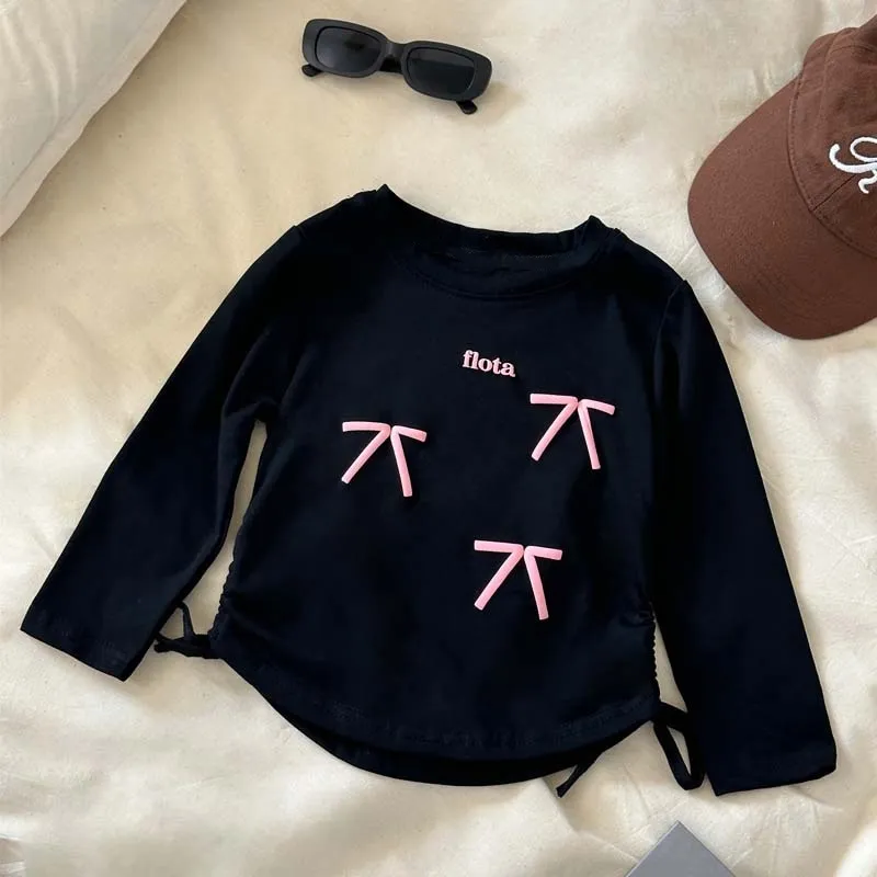 【80-160cm】超かわいい 人気商品 売れ筋 やわらかな素材 リボン付き 女の子 長袖 Tシャツ