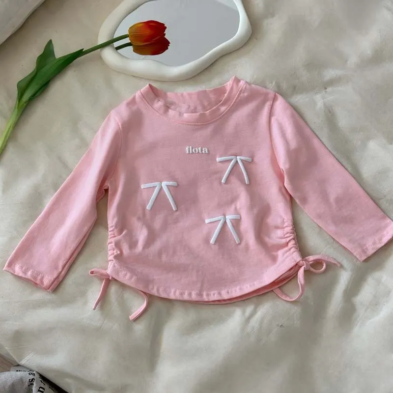 【80-160cm】超かわいい 人気商品 売れ筋 やわらかな素材 リボン付き 女の子 長袖 Tシャツ
