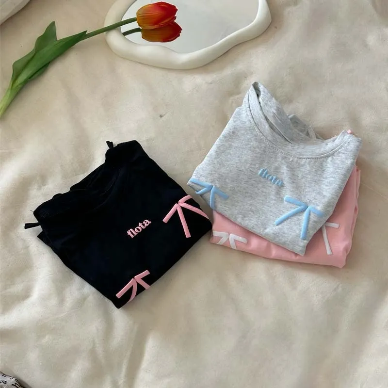【80-160cm】超かわいい 人気商品 売れ筋 やわらかな素材 リボン付き 女の子 長袖 Tシャツ