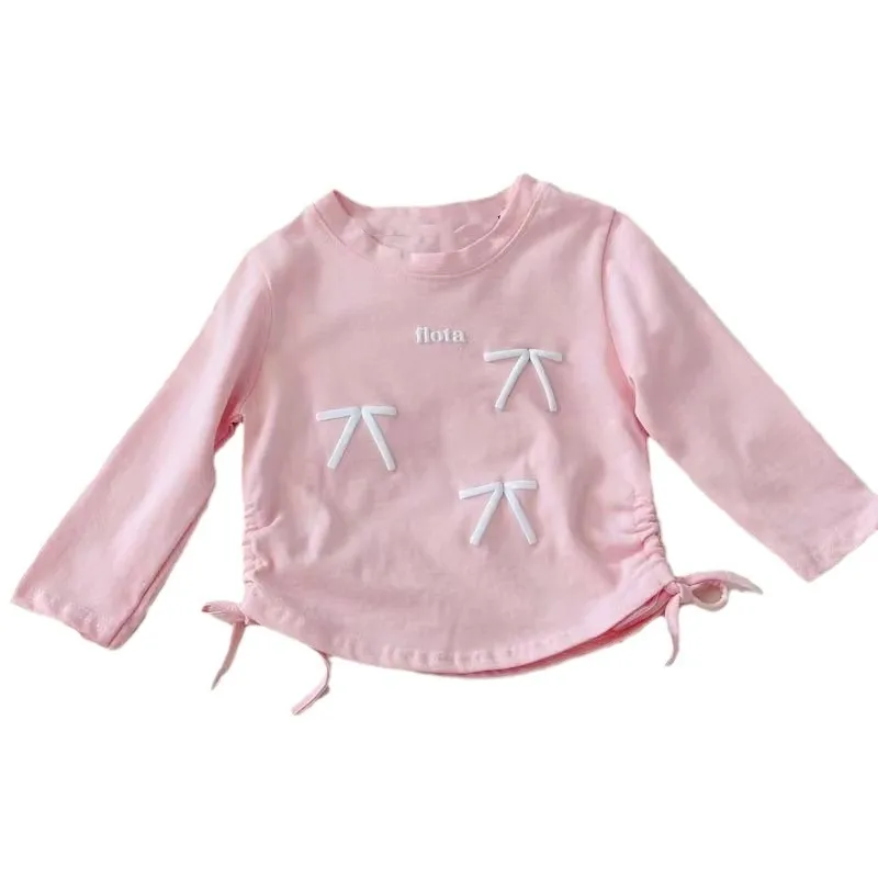 【80-160cm】超かわいい 人気商品 売れ筋 やわらかな素材 リボン付き 女の子 長袖 Tシャツ