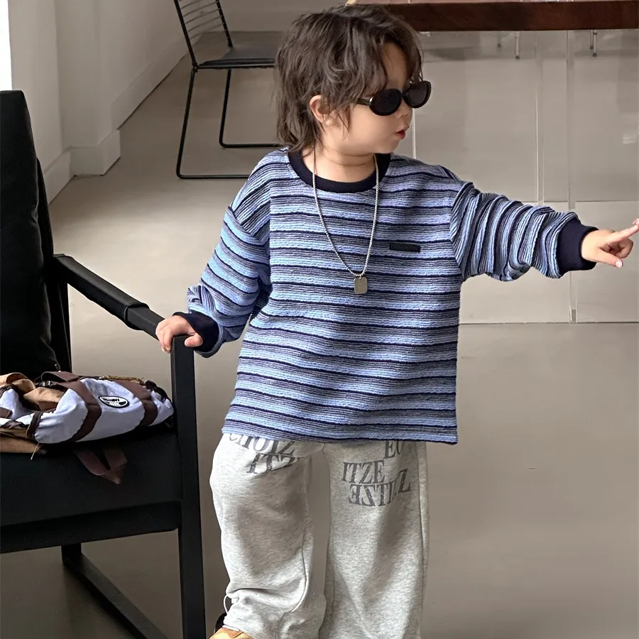 【90-140cm】絶対欲しい 秋新作  カジュアル ボーダー 着やすい 合わせやすい トレーナー