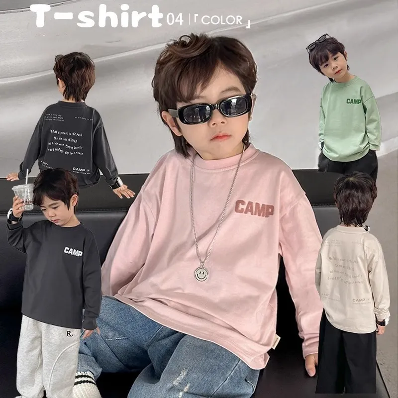 【90-140cm】着回し力抜群!シンプル カジュアル 日常 アルファベット 四色選べる  男の子 長袖 Tシャツ