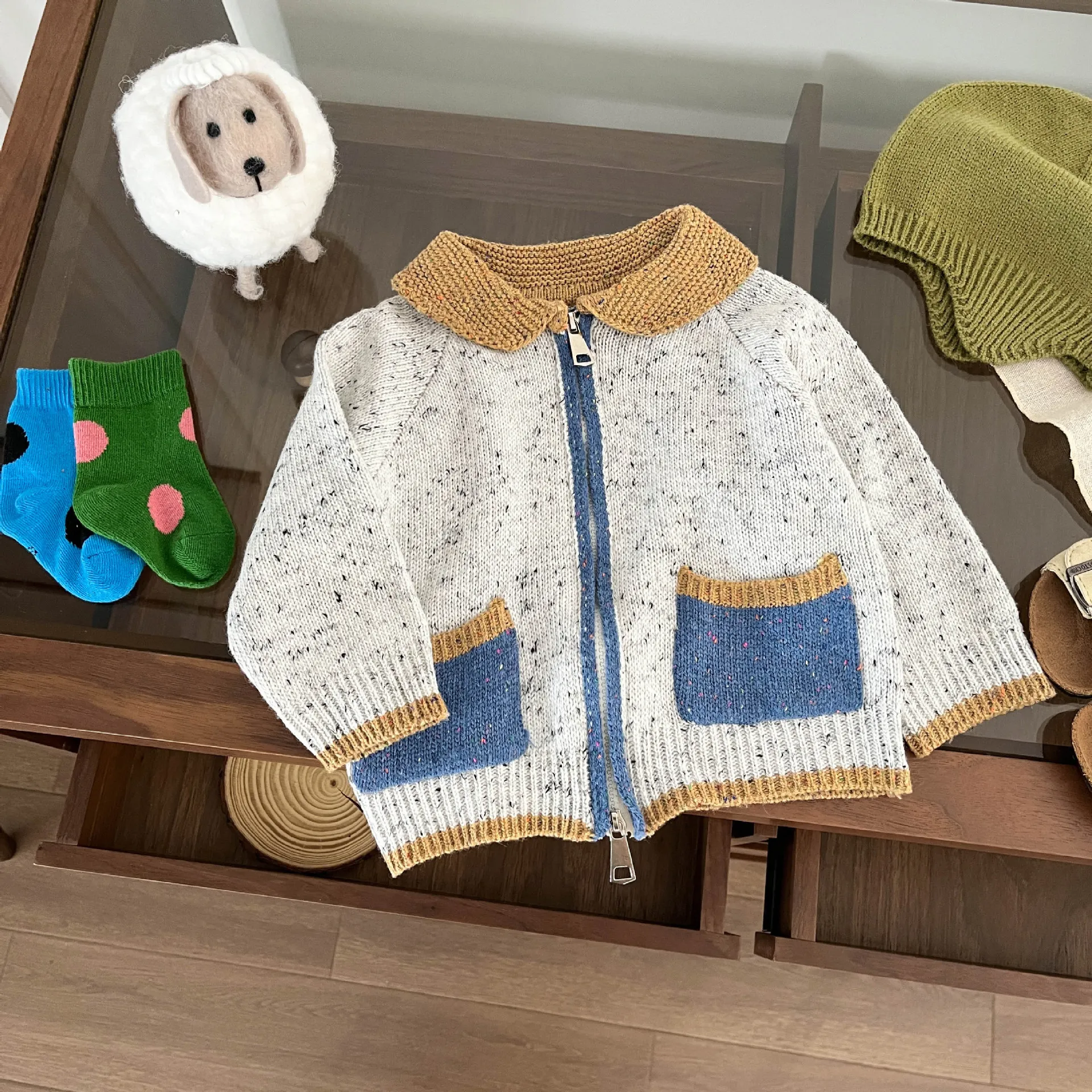【73-110cm】着心地いい 配色 シンプル 合わせやすい ベビー 女の子 男の子 ニット カーディガン