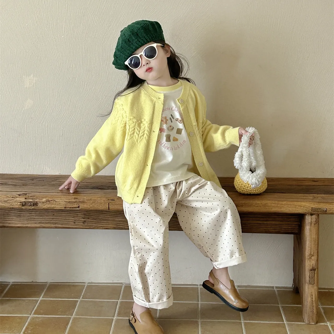 【90-140cm】人気上昇中 やわらかな素材 絶対後悔しない かわいい 女の子 ニット カーディガン/Ｔシャツ/パンツ