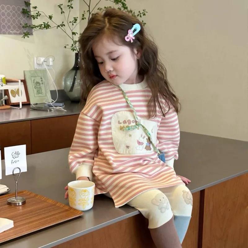 【80-130cm】超人気商品  絶対流行 カジュアル  ガーリッシュ  スウィート  女の子  トレーナーワンピース/スキニーパンツ