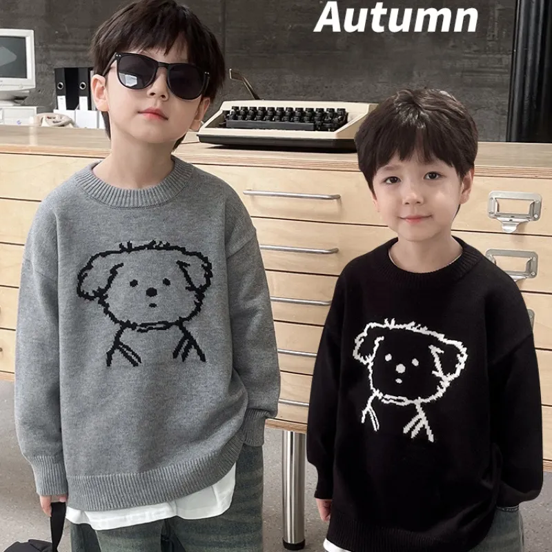 【90-150cm】可愛い おしゃれ キッズ ジュニア トップス ニットセーター 子供服 犬柄