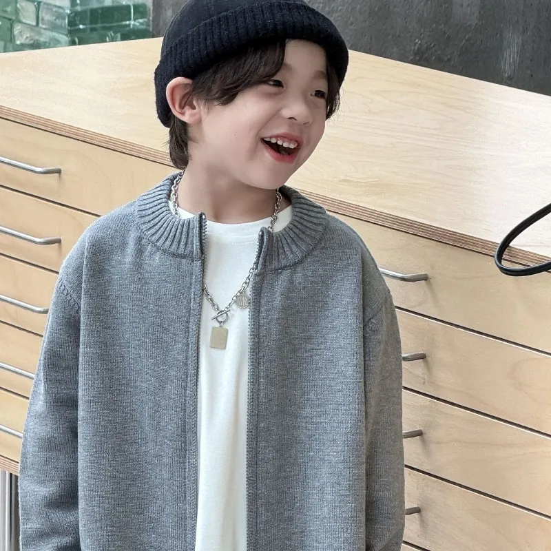 【90-140cm】キッズ ファッション  男の子  ジッパー ニットカーディガン  セーター トップス 子供服