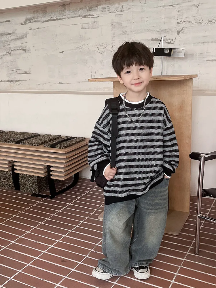 【90-150cm】着回し抜群な一枚 重ね着風 フェイクレイヤード ゆったり ニット 男の子