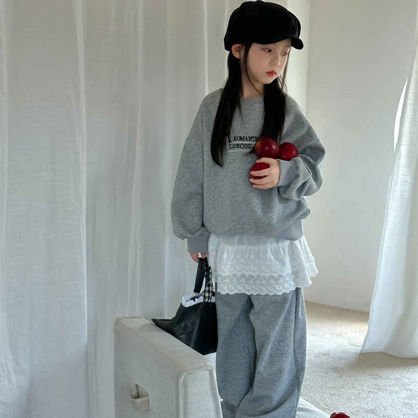 【100-160cm】二点セット 秋新作 おしゃれ カジュアル 無地 長袖 セットアップ