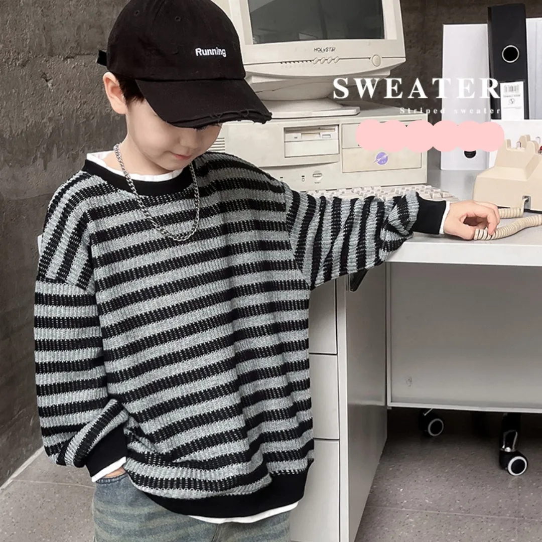 【90-150cm】着回し抜群な一枚 重ね着風 フェイクレイヤード ゆったり ニット 男の子