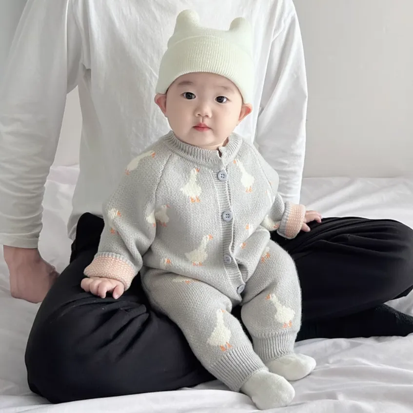 【66-100cm】品質のいい新品 韓国風ファッション 柔らかい ニット 動物柄 長袖 ベビー服 赤ちゃん ロンパース