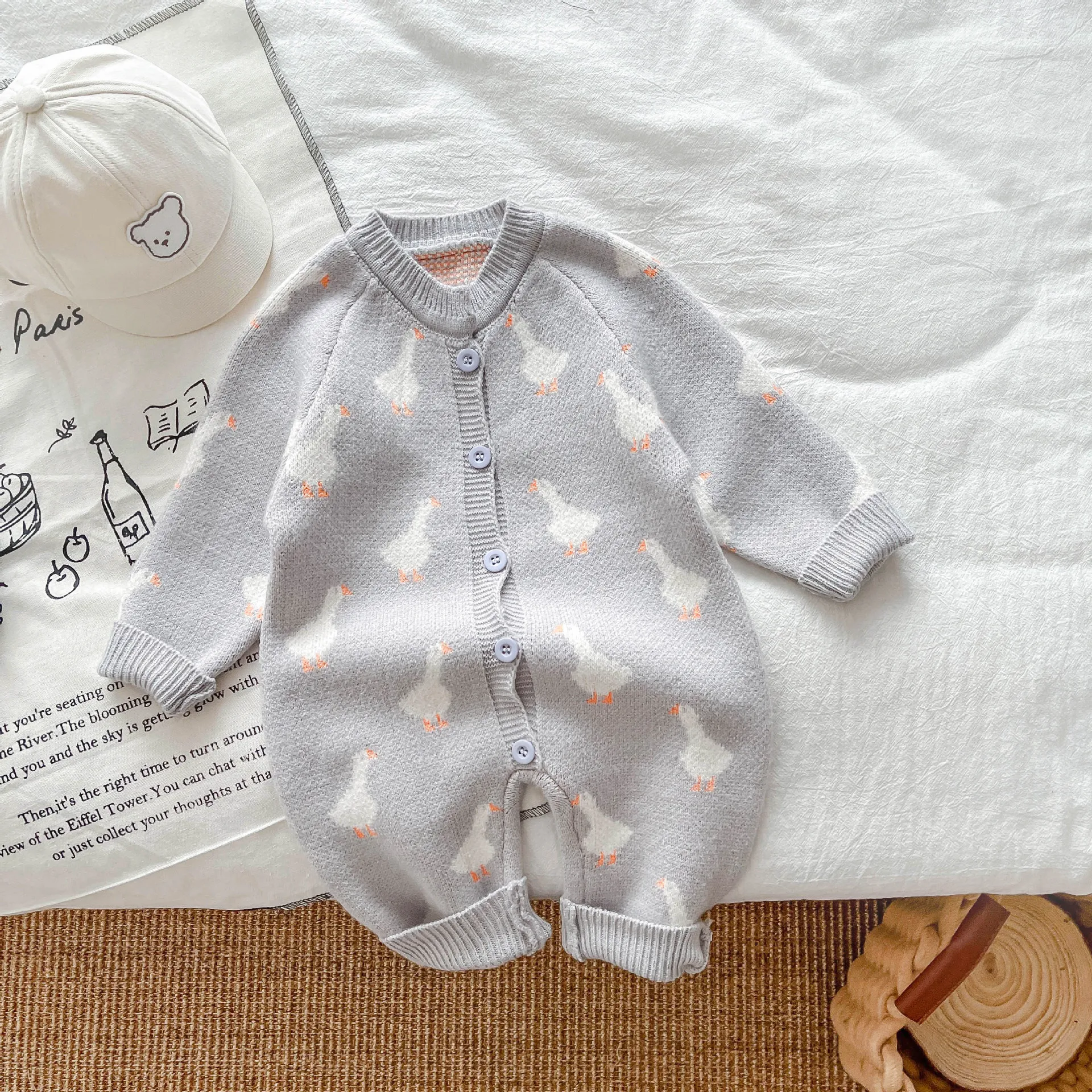 【66-100cm】品質のいい新品 韓国風ファッション 柔らかい ニット 動物柄 長袖 ベビー服 赤ちゃん ロンパース