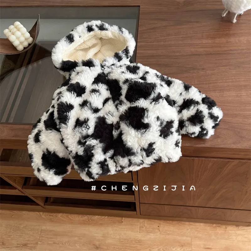 【73-110cm】三色選べ 秋冬新作 新品殺到 プリント ジッパー フード付き 裏起毛 厚手 女の子 男の子 アウター