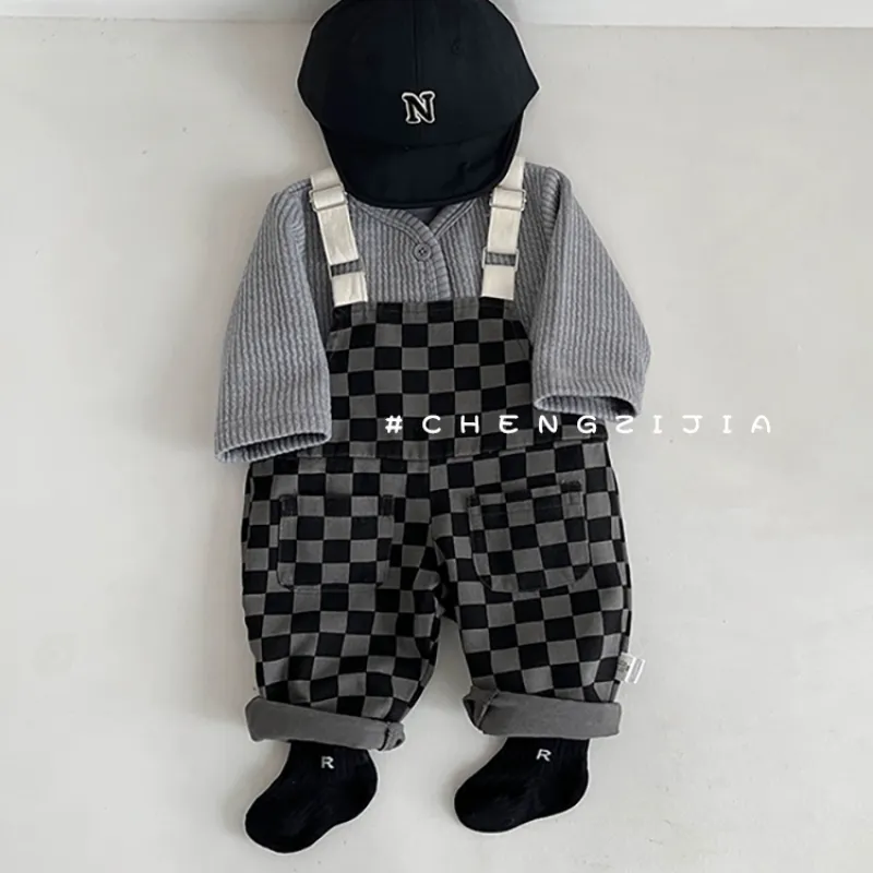 【66-100cm】二色選べ おしゃれ度高め 着回し力抜群 配色 チェック柄 ベビー服 ロンパース