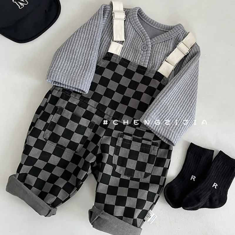 【66-100cm】二色選べ おしゃれ度高め 着回し力抜群 配色 チェック柄 ベビー服 ロンパース