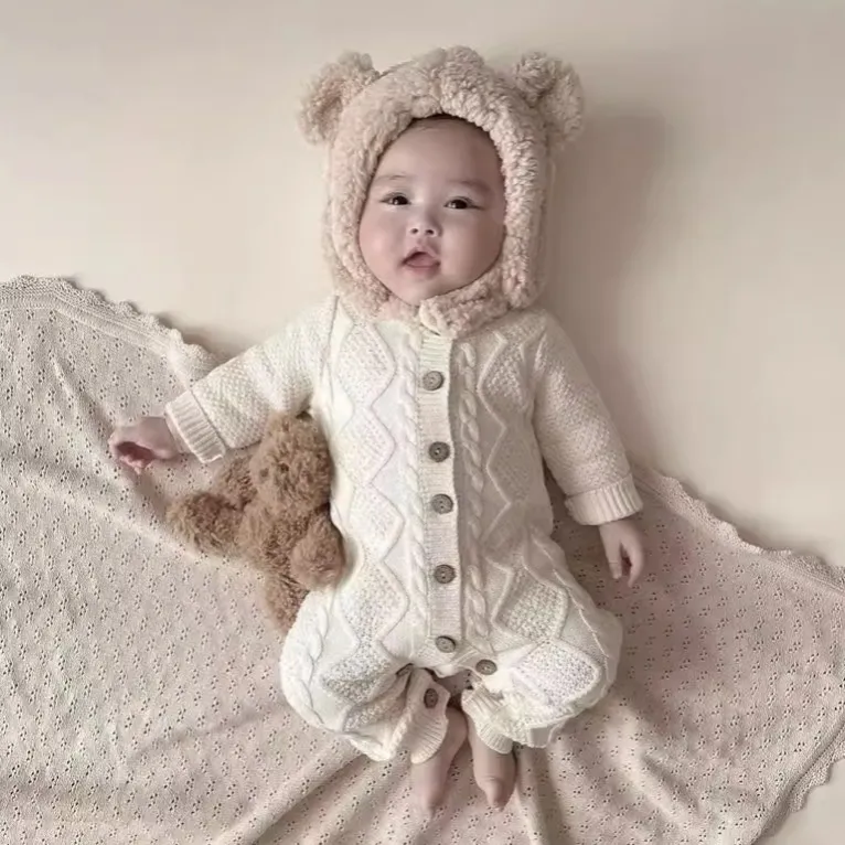 【66-90cm】二色選べ 韓国風ファッション しっかりニット 無地 長袖 ベビー服 赤ちゃん ロンパース