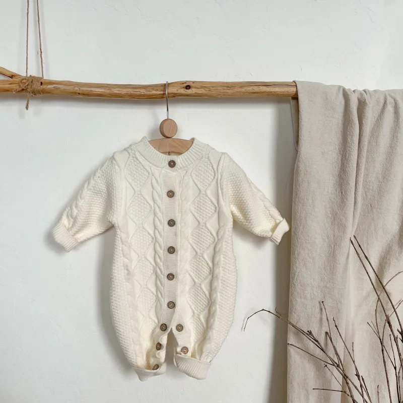 【66-90cm】二色選べ 韓国風ファッション しっかりニット 無地 長袖 ベビー服 赤ちゃん ロンパース