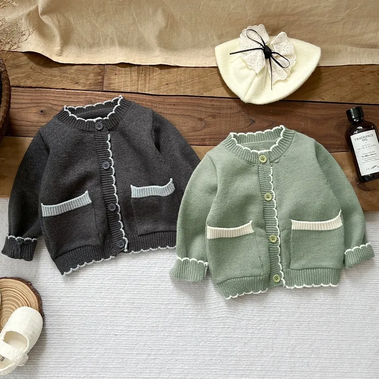 【66-100cm】2色選べる大流行新作 長袖 ニット シンプル 無地 ベビー服 アウター