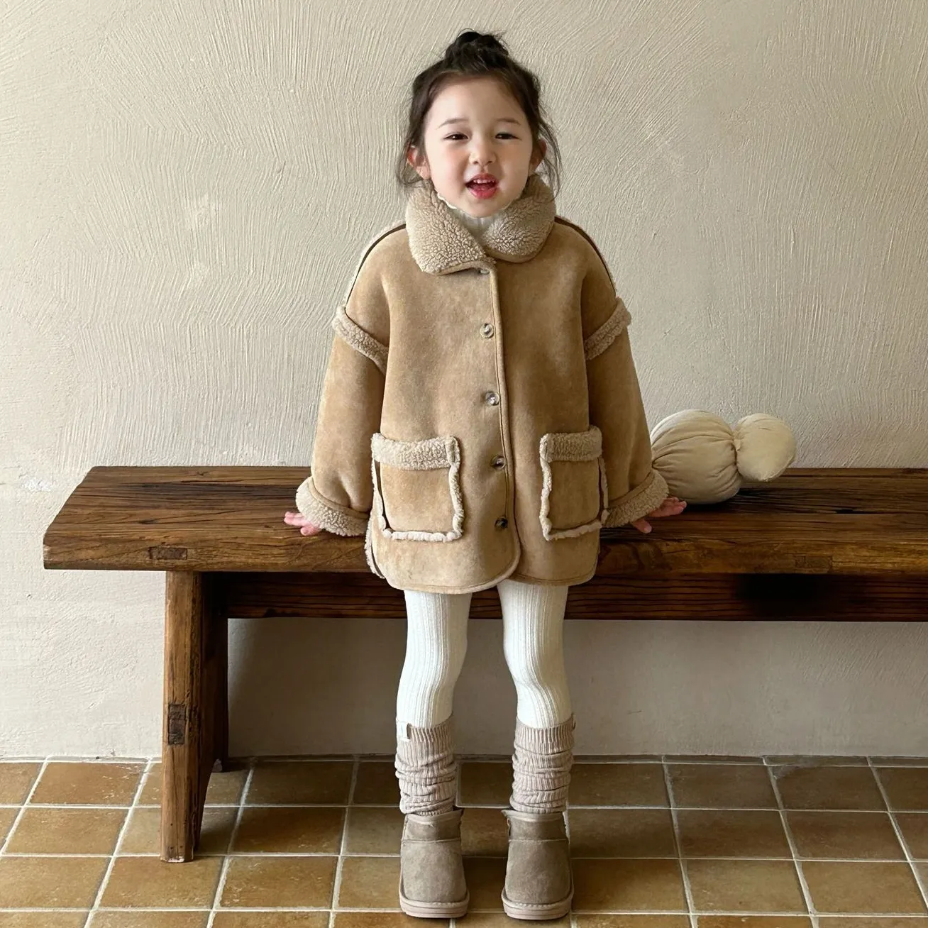 単品注文【90-140cm】今季大注目 レトロ スウィート 韓国系 無地 ニット セーター+切り替え 暖かい アウター 子供服 女の子 二点セット