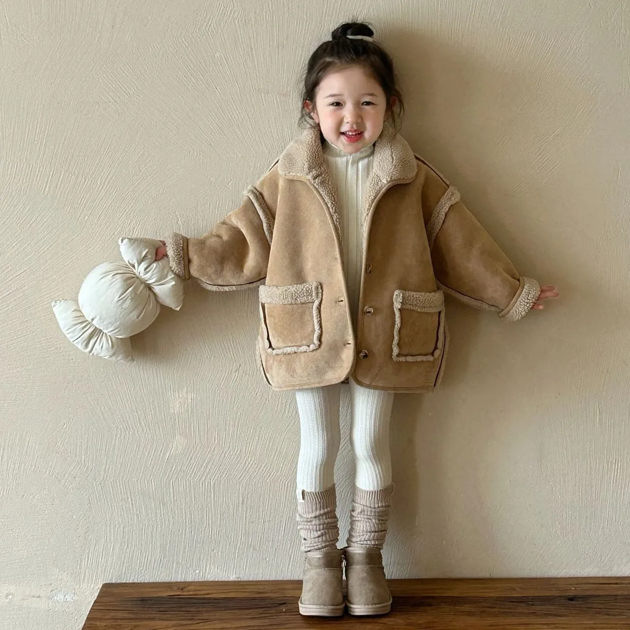 単品注文【90-140cm】今季大注目 レトロ スウィート 韓国系 無地 ニット セーター＋切り替え 暖かい アウター 子供服 女の子 二点セット