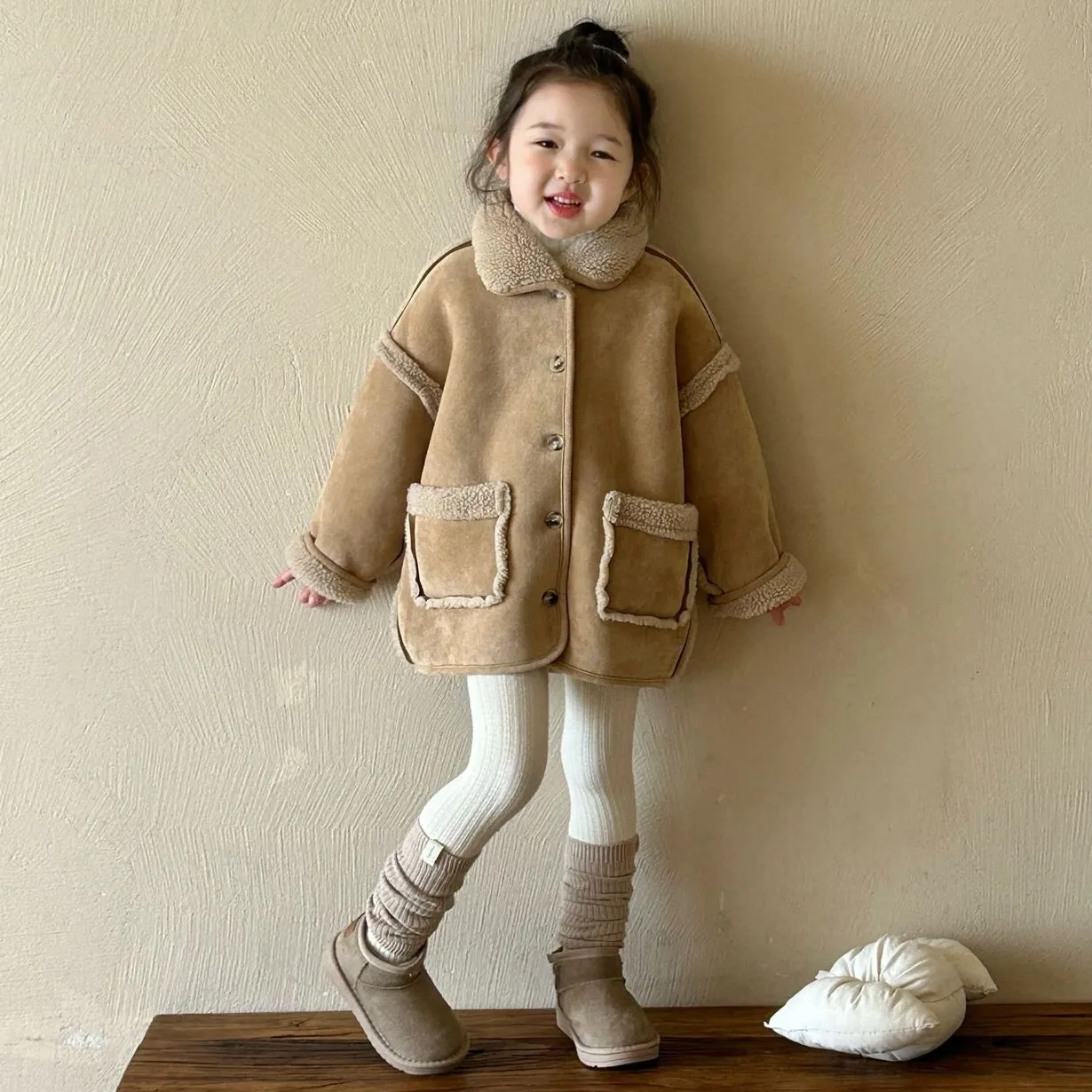 単品注文【90-140cm】今季大注目 レトロ スウィート 韓国系 無地 ニット セーター＋切り替え 暖かい アウター 子供服 女の子 二点セット