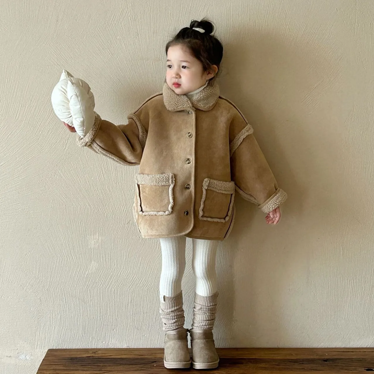 単品注文【90-140cm】今季大注目 レトロ スウィート 韓国系 無地 ニット セーター＋切り替え 暖かい アウター 子供服 女の子 二点セット