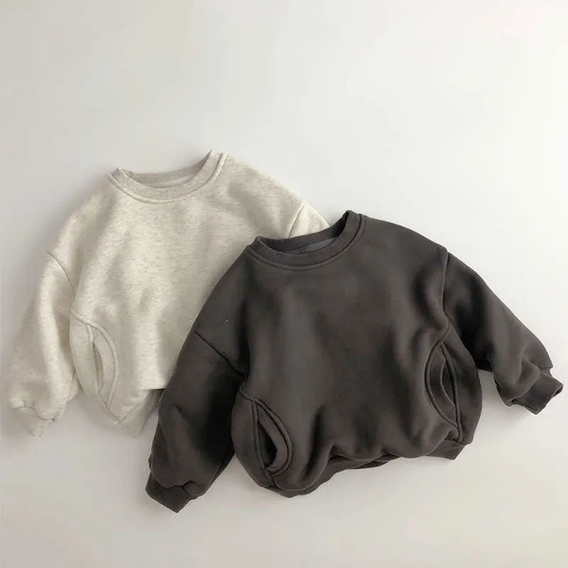 【80-130cm】二色選べ 韓国風ファッション シンプル カジュアル 無地 ポケット付き 男の子 女の子 裏起毛 パーカー トップス