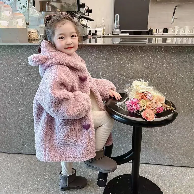 【90-140cm】2色展開 早い者勝ち 絶対可愛い 韓国系 無地 ボタン ふわふわ 子供服 女の子 秋冬 アウター