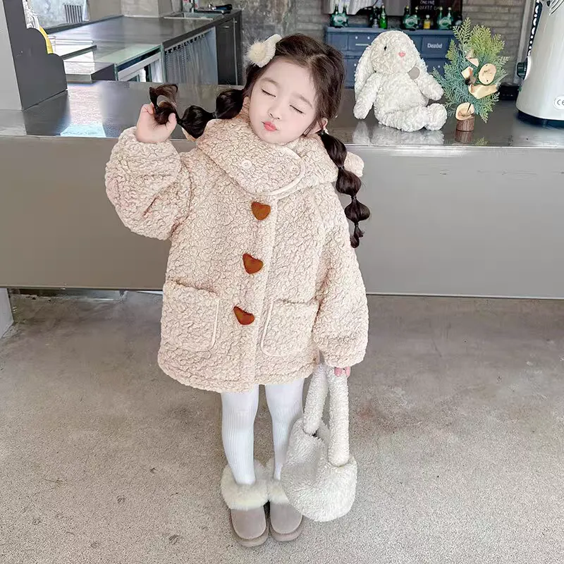【90-140cm】2色展開 早い者勝ち 絶対可愛い 韓国系 無地 ボタン ふわふわ 子供服 女の子 秋冬 アウター