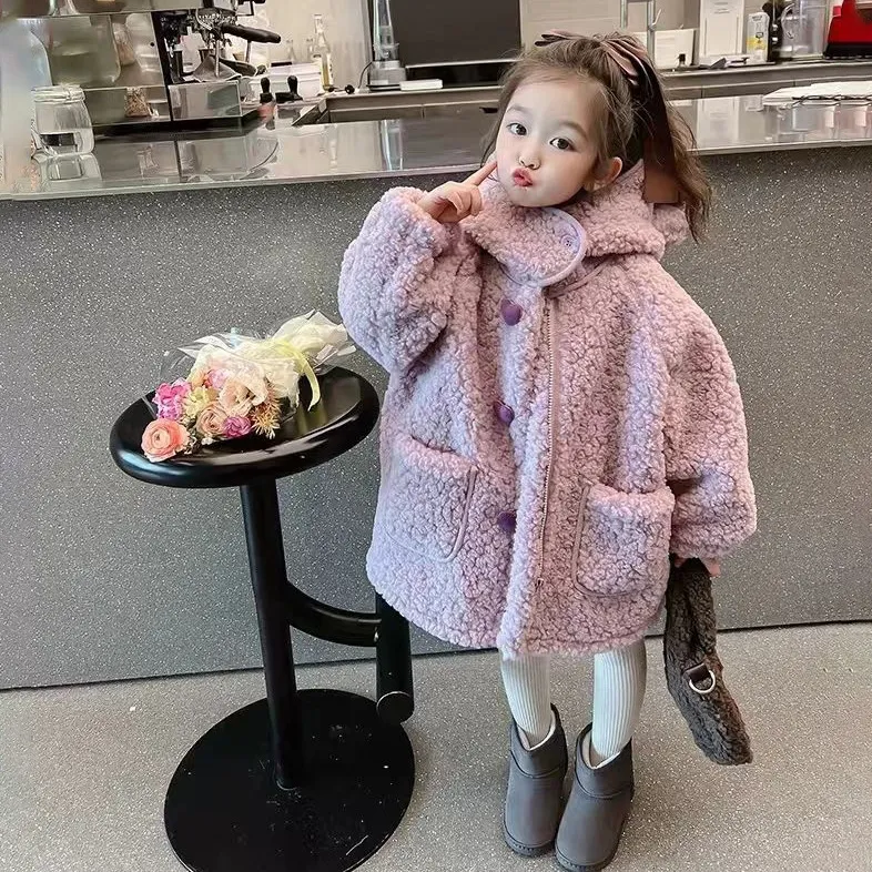 【90-140cm】2色展開 早い者勝ち 絶対可愛い 韓国系 無地 ボタン ふわふわ 子供服 女の子 秋冬 アウター