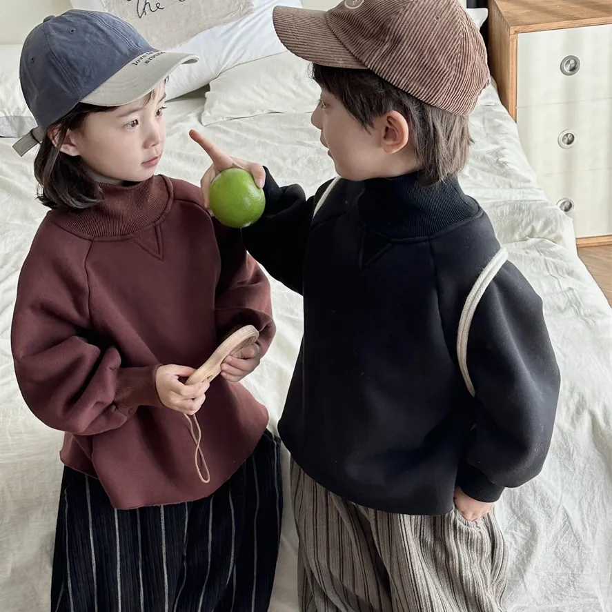 【80-140cm】2色選べる流行の予感 長袖 秋冬 ハイネック 無地 女の子 男の子 トップス