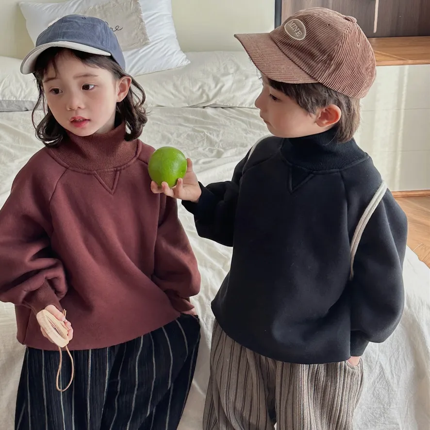 【80-140cm】2色選べる流行の予感 長袖 秋冬 ハイネック 無地 女の子 男の子 トップス