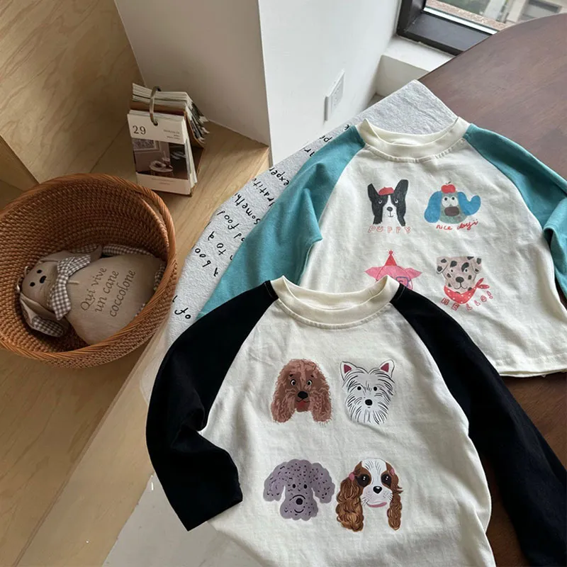 【80-140cm】二色選べ 新品殺到 心地よい 切り替え プリント カートゥーン 長袖 女の子 男の子 Tシャツ トップス