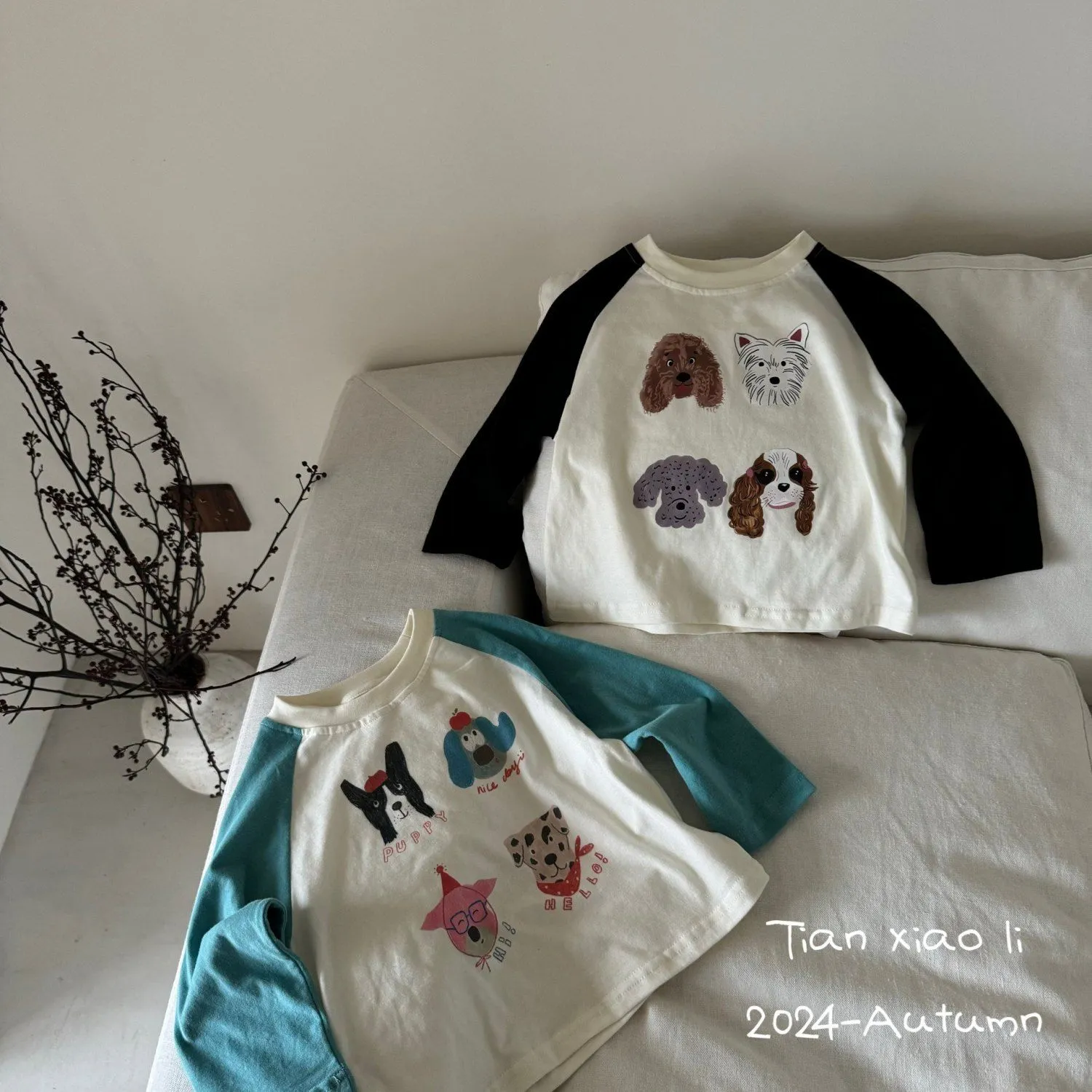【80-140cm】二色選べ 新品殺到 心地よい 切り替え プリント カートゥーン 長袖 女の子 男の子 Tシャツ トップス