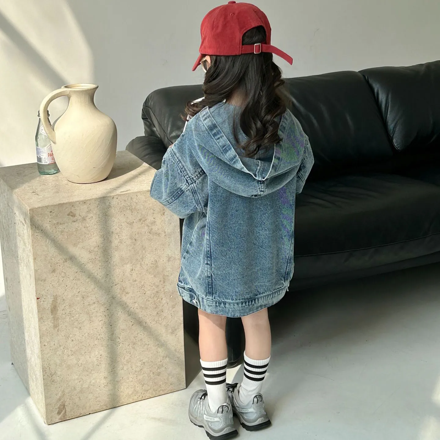 【90-140cm】可愛くて繊細な レトロ スウィート 無地 フード付き 子供服 春秋 女の子 デニム パーカー アウター