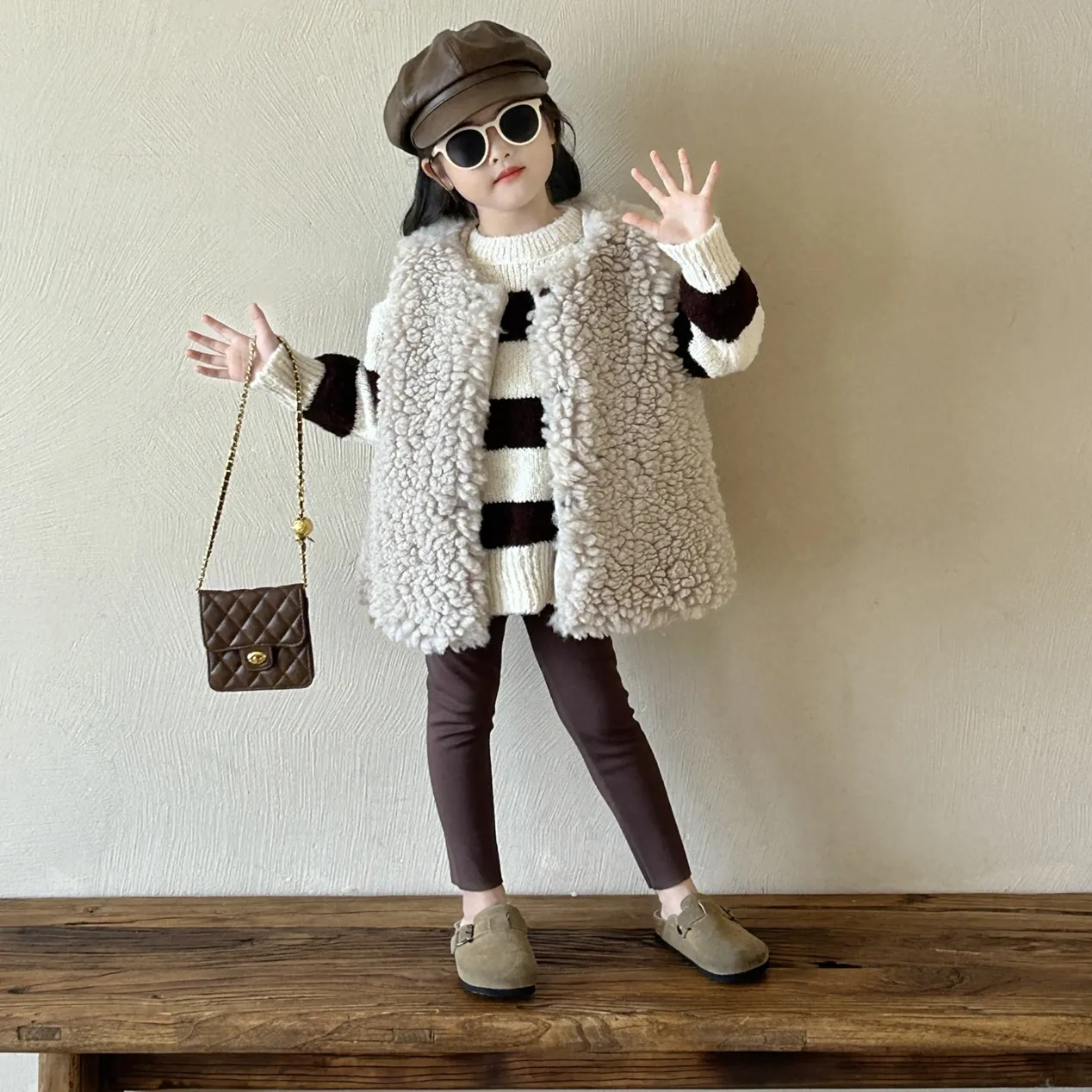 【単品注文】【90-140cm】韓国風 ファッション ボーダー 配色 女の子 セットアップ
