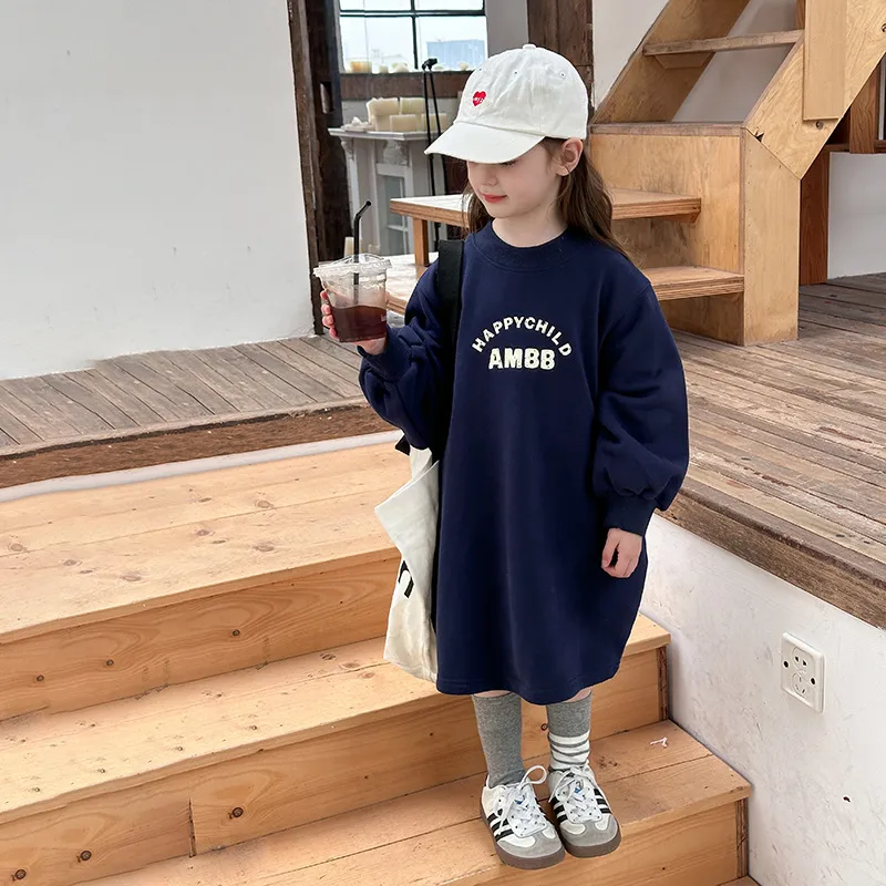 【90-160cm】3色選べる 可愛くて繊細な 韓国系 スウィート キュート 無地 アルファベット 子供服 女の子 秋冬 パーカー ワンピース