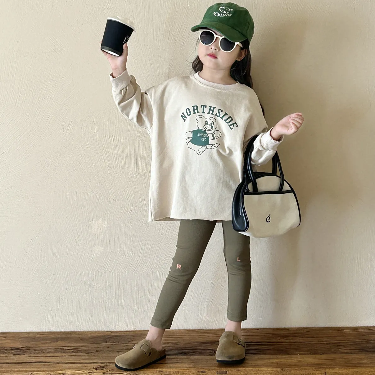 単品注文【90-140cm】人気上昇中 韓国系 カジュアル キュート カートゥーン トップス+レギンス 子供服 春秋 女の子 二点セット