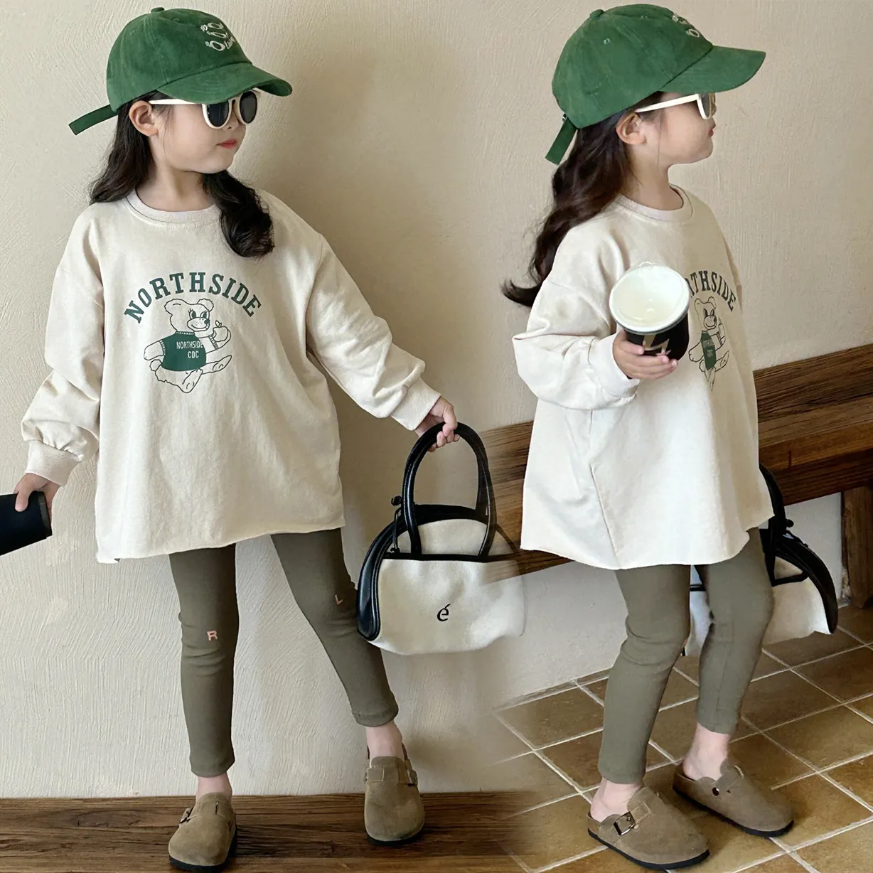 単品注文【90-140cm】人気上昇中 韓国系 カジュアル キュート カートゥーン トップス＋レギンス 子供服 春秋 女の子 二点セット