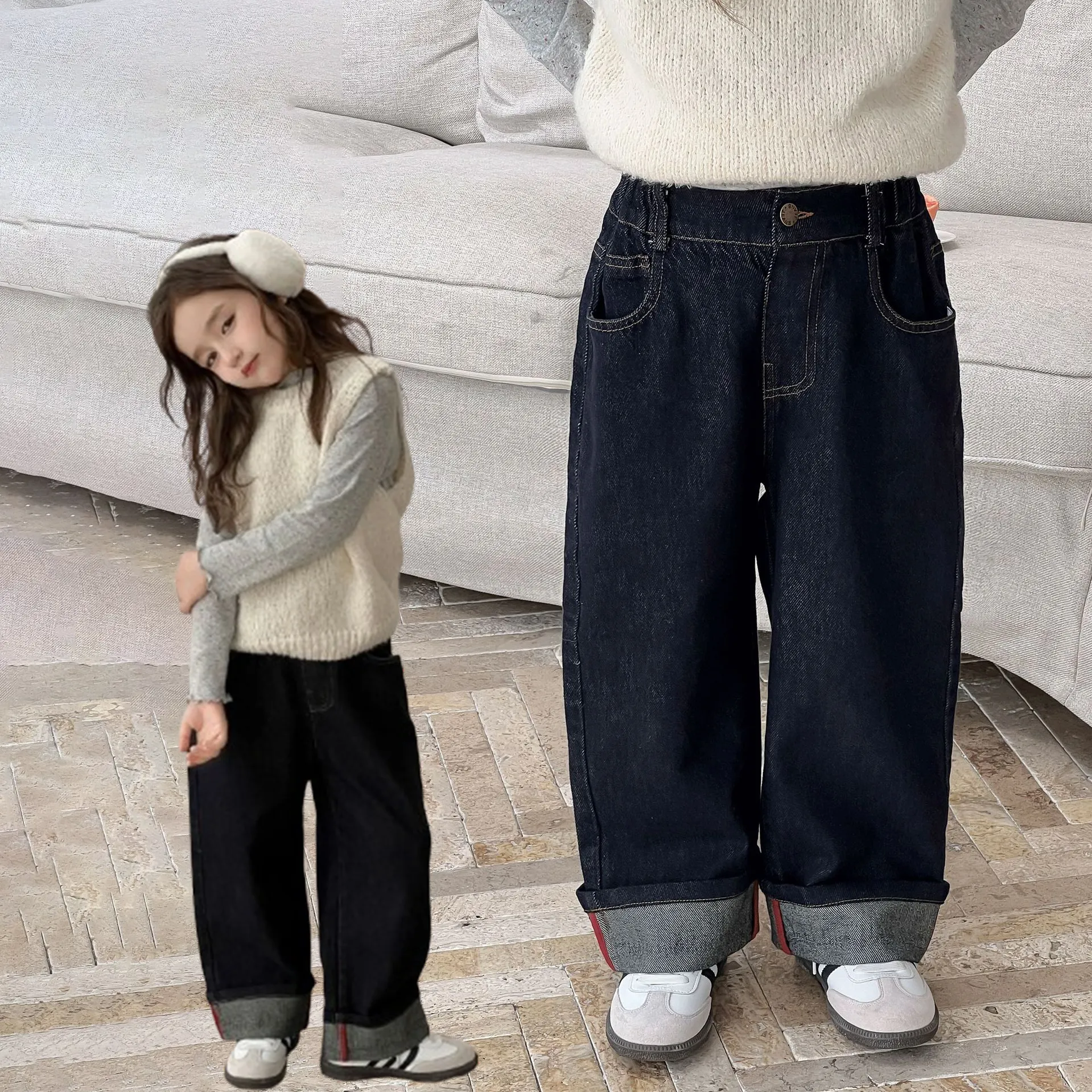 【90-150cm】着回し力抜群 今季流行 おしゃれ 無地 子供服 女の子 デニム パンツ ボトムス