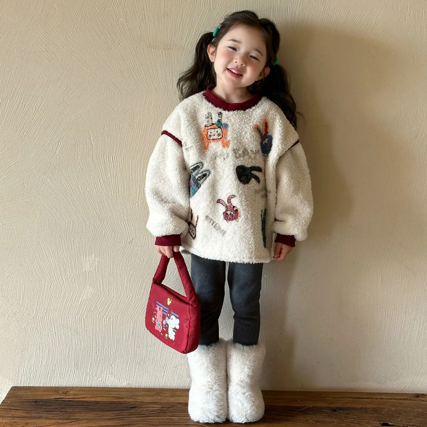 単品注文【90-140cm】韓国で人気爆発 スウィート キュート カートゥーン トップス＋レギンス 子供服 女の子 秋冬 二点セット