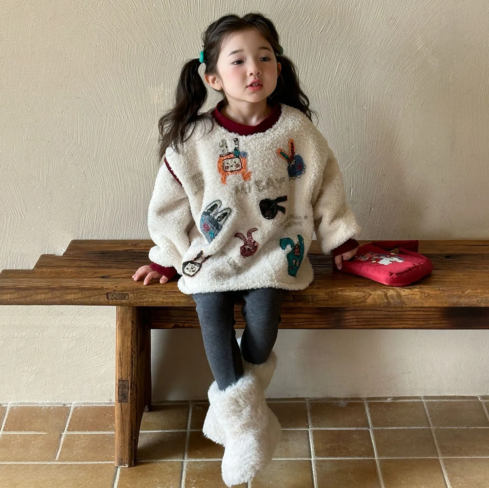 単品注文【90-140cm】韓国で人気爆発 スウィート キュート カートゥーン トップス＋レギンス 子供服 女の子 秋冬 二点セット