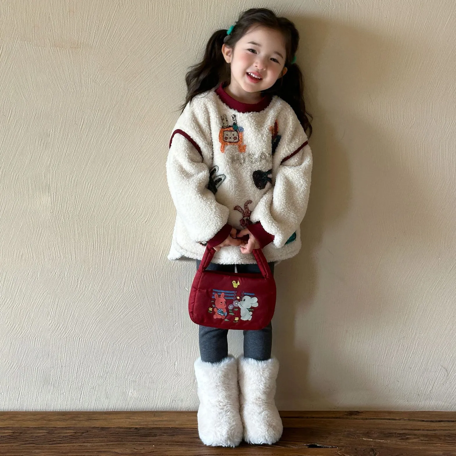 単品注文【90-140cm】韓国で人気爆発 スウィート キュート カートゥーン トップス＋レギンス 子供服 女の子 秋冬 二点セット