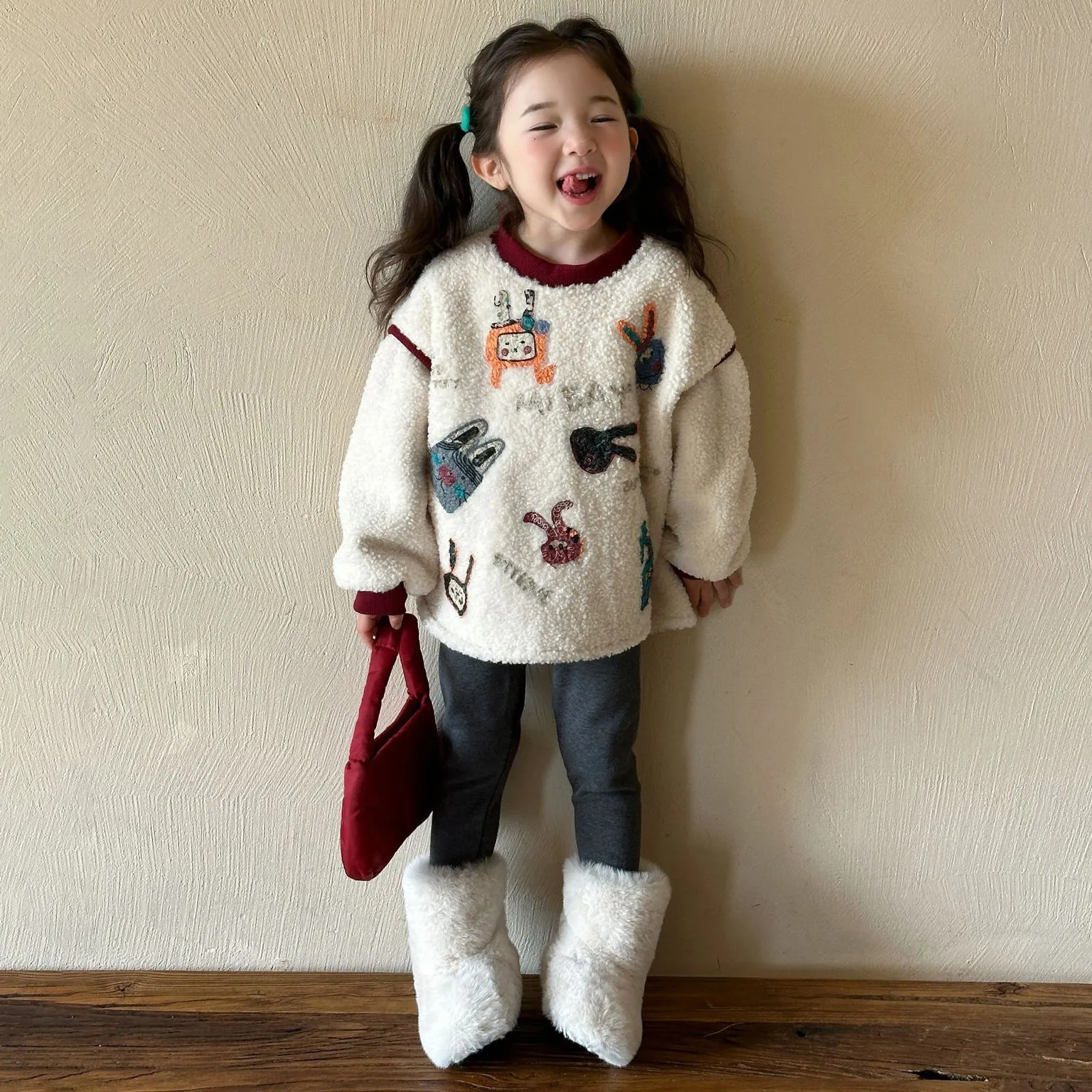 単品注文【90-140cm】韓国で人気爆発 スウィート キュート カートゥーン トップス＋レギンス 子供服 女の子 秋冬 二点セット