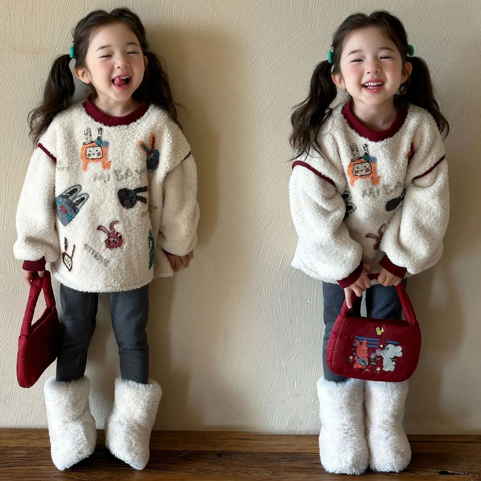 単品注文【90-140cm】韓国で人気爆発 スウィート キュート カートゥーン トップス＋レギンス 子供服 女の子 秋冬 二点セット