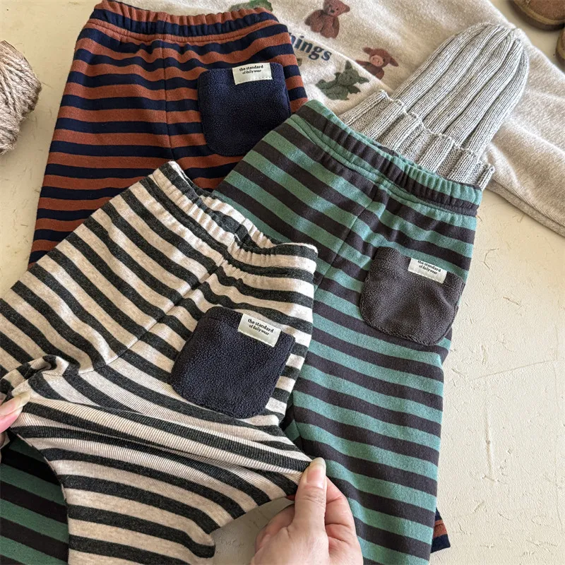 【80-130cm】3色選べる 絶対欲しい カジュアル 配色 ボーダー 秋冬 女の子 ボトムス