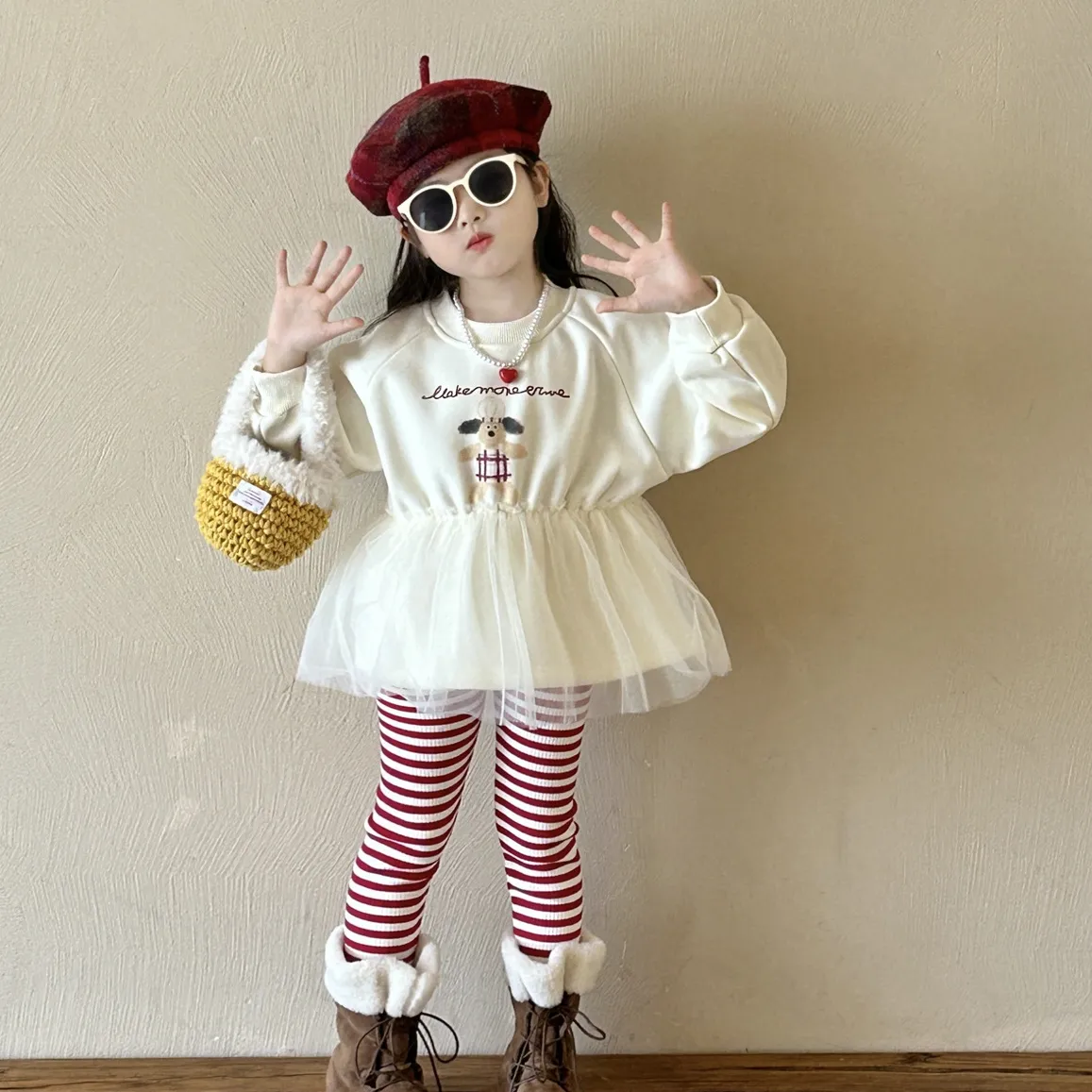 【単品注文】【90-140cm】絶対欲しい キュート カジュアル ボーダー 切り替え 女の子 セットアップ