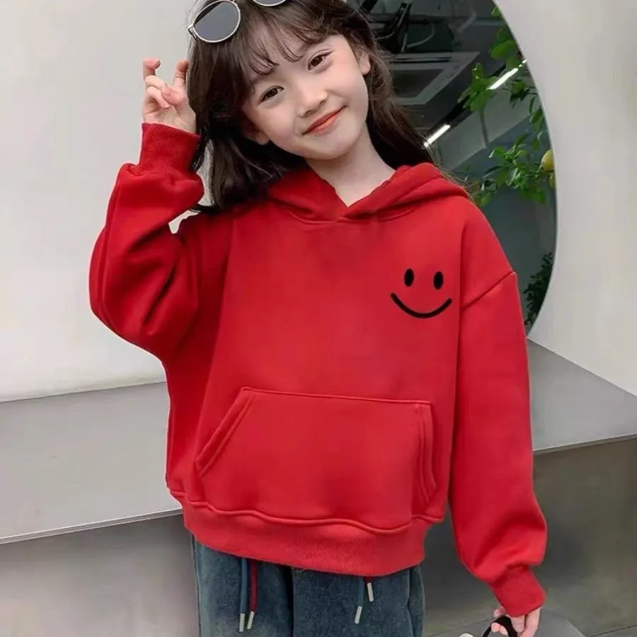【110-170cm】全4色 新品殺到 人気上昇中 笑顔柄 シンプル 長袖 パーカー 男の子 女の子 トップス