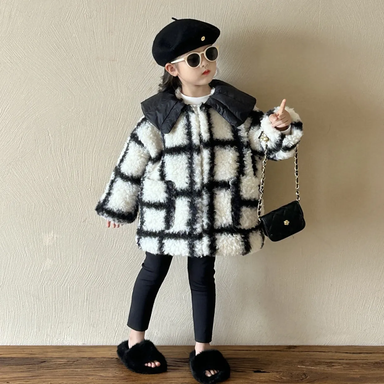 【単品注文】【90-140cm】好感度UP 長袖 ファッション カジュアル チェック柄 女の子 セットアップ